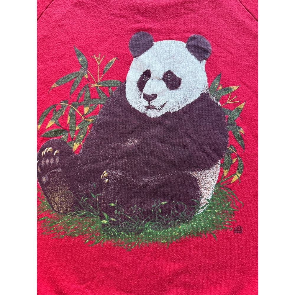 Vintage 80s Panda Bamboo Graphic Sweatshirt Red XL Made in USA Jerzees Raglan
